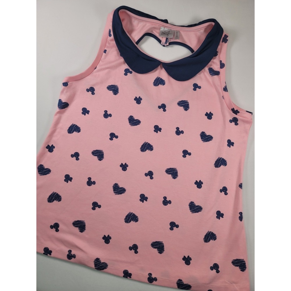 Disney Boutique Pink Navy Mickey Heart Print Peter Pan Collar Tank L